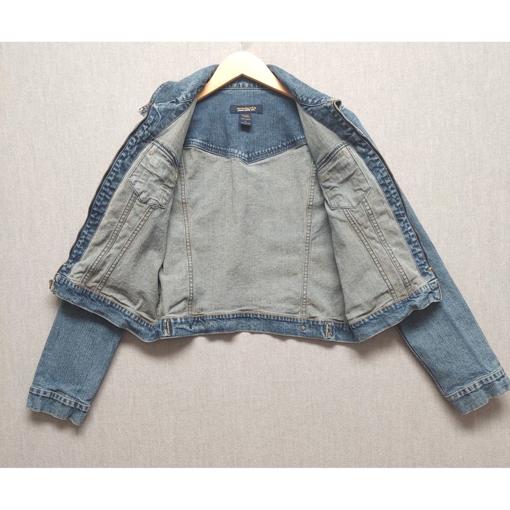 Abercrombie & Fitch Women L Denim Jacket Medium Wash Full Zip Trucker Streetwear - Picture 7 of 16